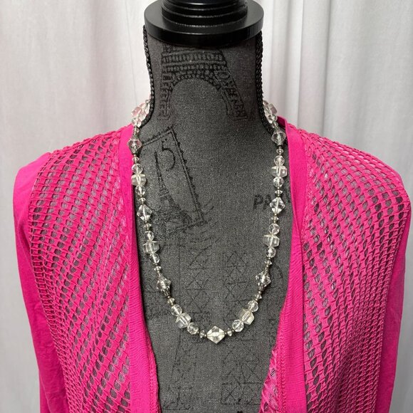 Yest Open Front Cardigan Sheer Design Womens Sz 6 Hot Pink Lightweight Layering - Picture 2 of 11
